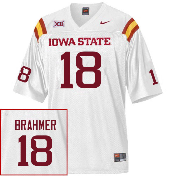 Men #18 Benjamin Brahmer Iowa State Cyclones College Football Jerseys Stitched Sale-White